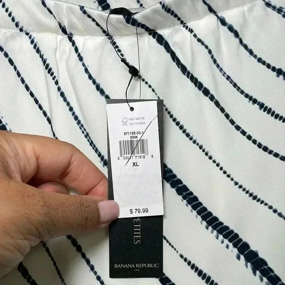 Banana Republic Satin Off White/Navy Midi Skirt sz XL - Picture 5 of 9